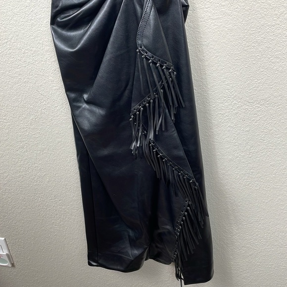 New Jonathan Simkhai Carlee Fringe Detail Faux Leather Dress Vegan Black Sz 4 - Picture 8 of 15